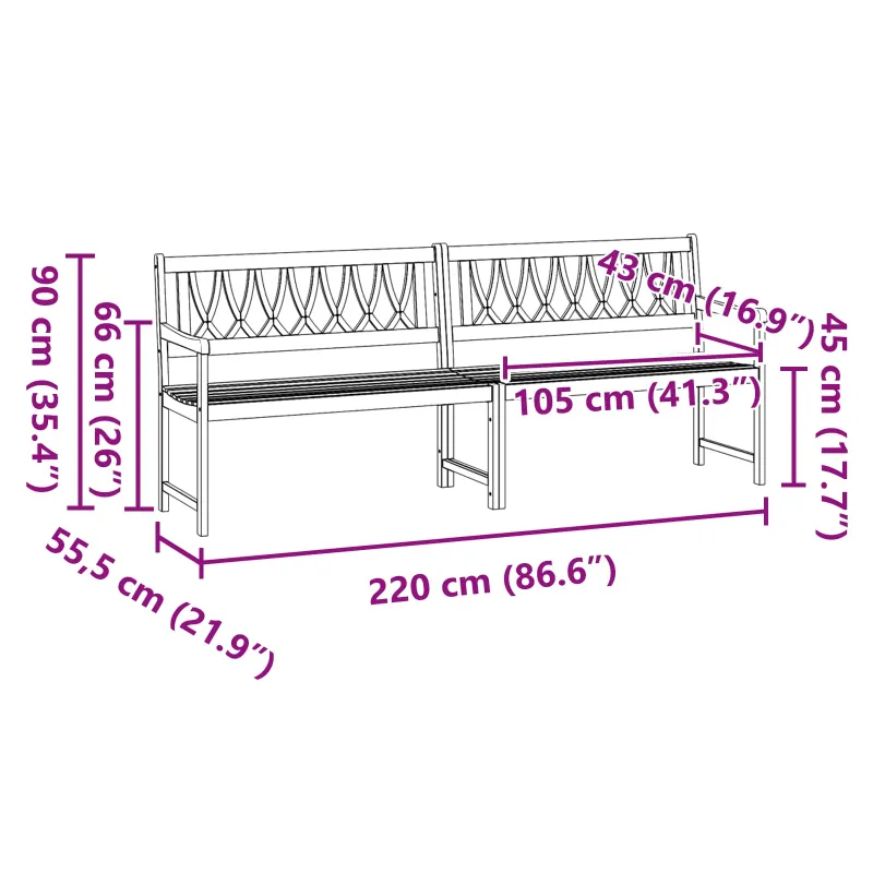 Lauko suolas Natūrali 220 x 55,5 x 90 cm
