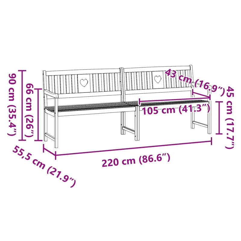 Lauko suolas Natūrali 220 x 55,5 x 90 cm
