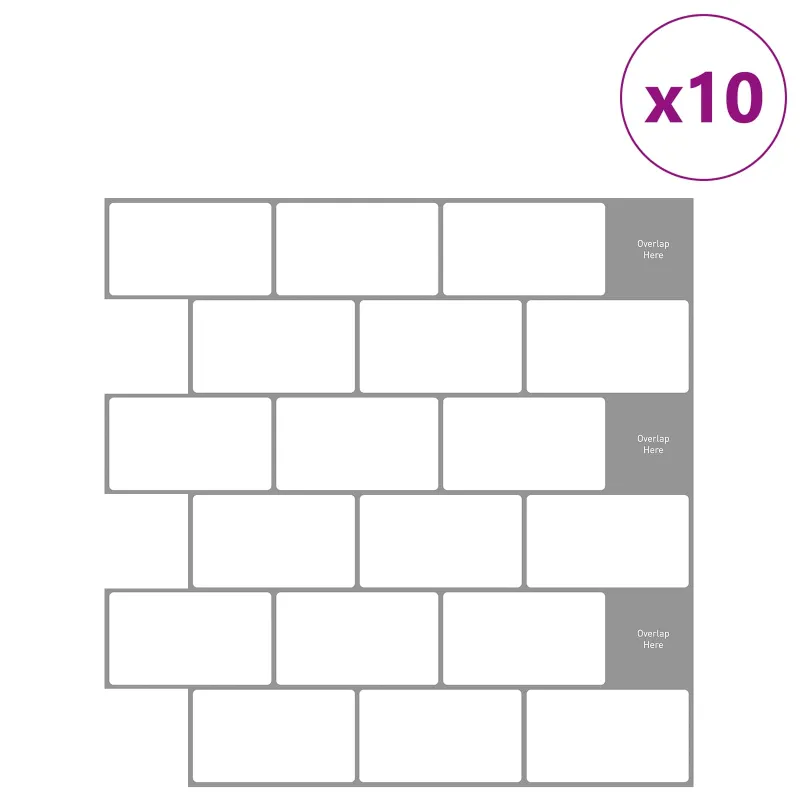 Metro plytelė 10 pcs Balta pilka 30 x 30 cm Poliuretanas ir PET