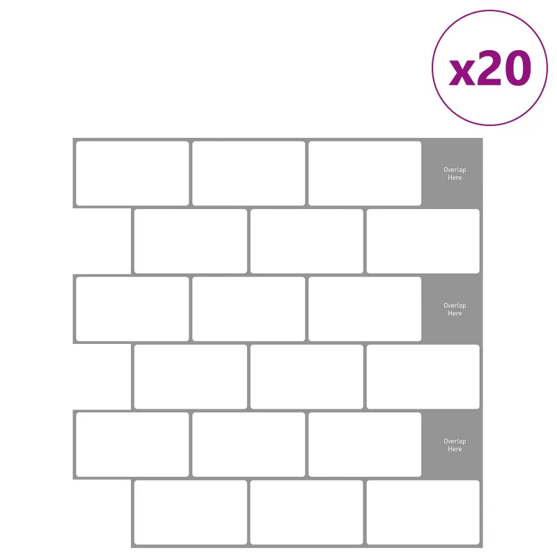 Metro plytelė 20 pcs Balta pilka 30 x 30 cm Poliuretanas ir PET