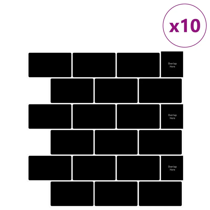 Metro plytelė 10 pcs Juoda 30 x 30 cm Poliuretanas ir PET