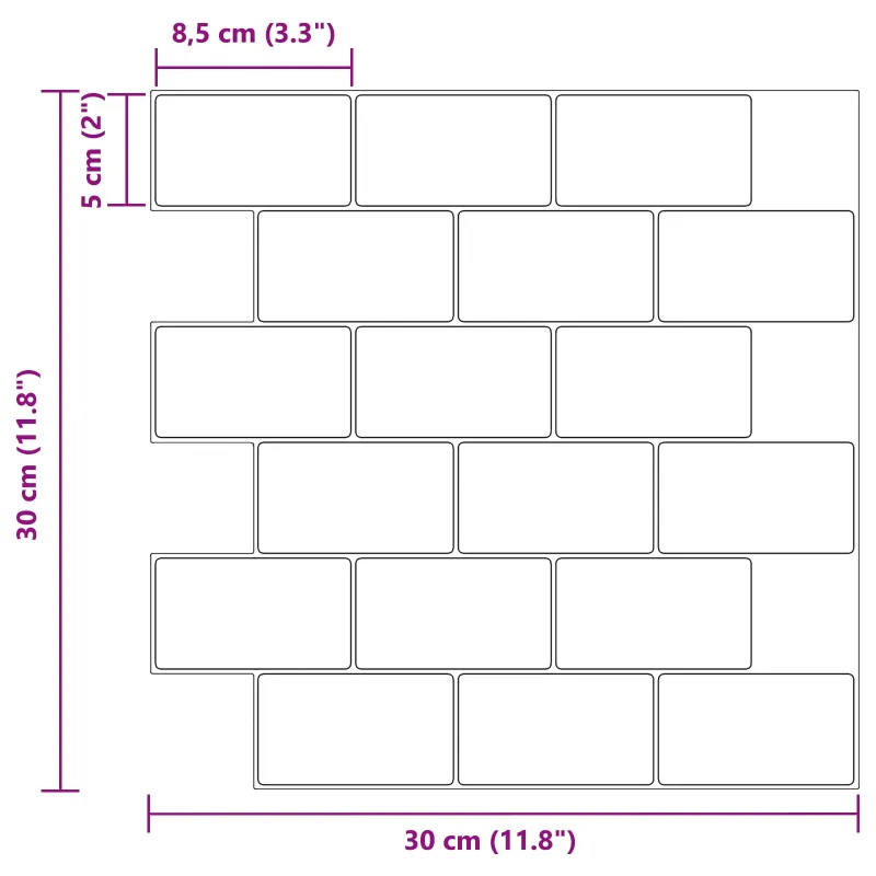 Metro plytelė 50 pcs Juoda 30 x 30 cm Poliuretanas ir PET