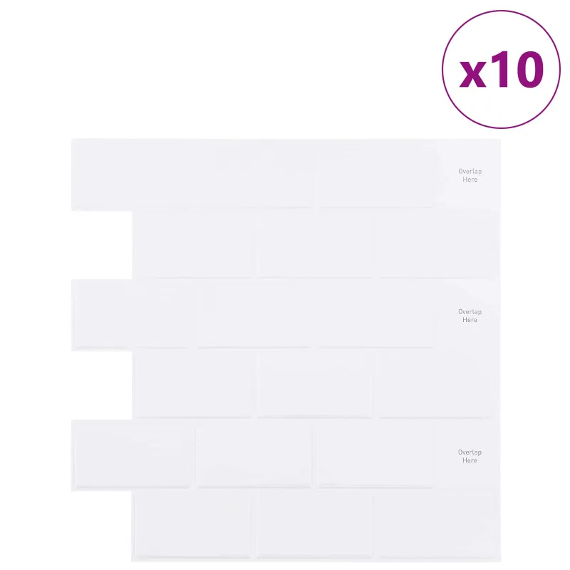 Metro plytelė 10 pcs Balta 30 x 30 cm Poliuretanas ir PET