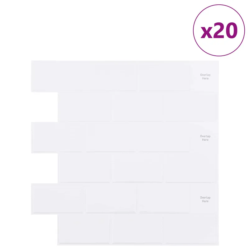 Metro plytelė 20 pcs Balta 30 x 30 cm Poliuretanas ir PET