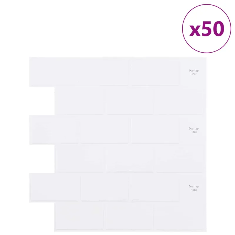 Metro plytelė 50 pcs Balta 30 x 30 cm Poliuretanas ir PET