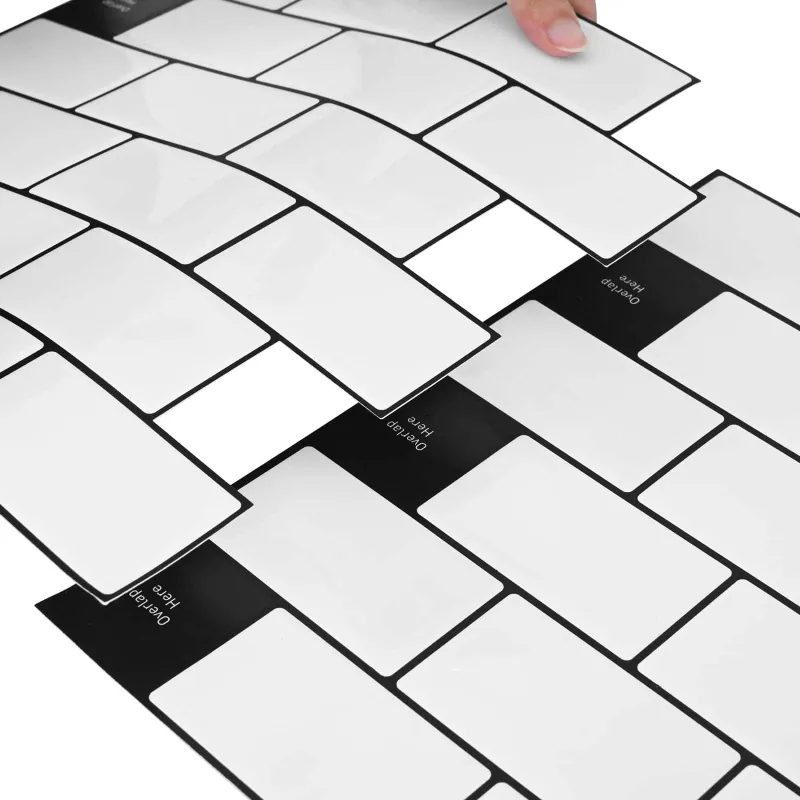 Metro plytelė 20 pcs Balta juoda 30 x 30 cm Poliuretanas ir PET