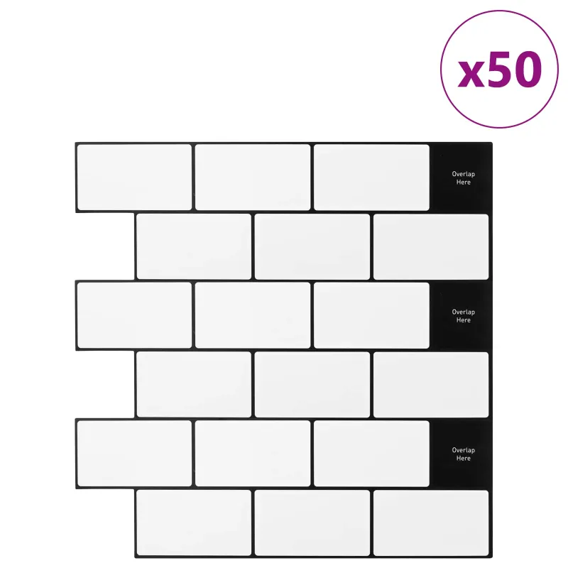 Metro plytelė 50 pcs Balta juoda 30 x 30 cm Poliuretanas ir PET