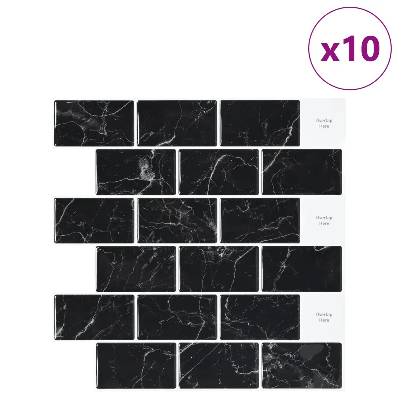 Metro plytelė 10 pcs Juodas marmuras 30 x 30 cm