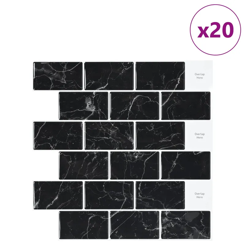 Metro plytelė 20 pcs Juodas marmuras 30 x 30 cm