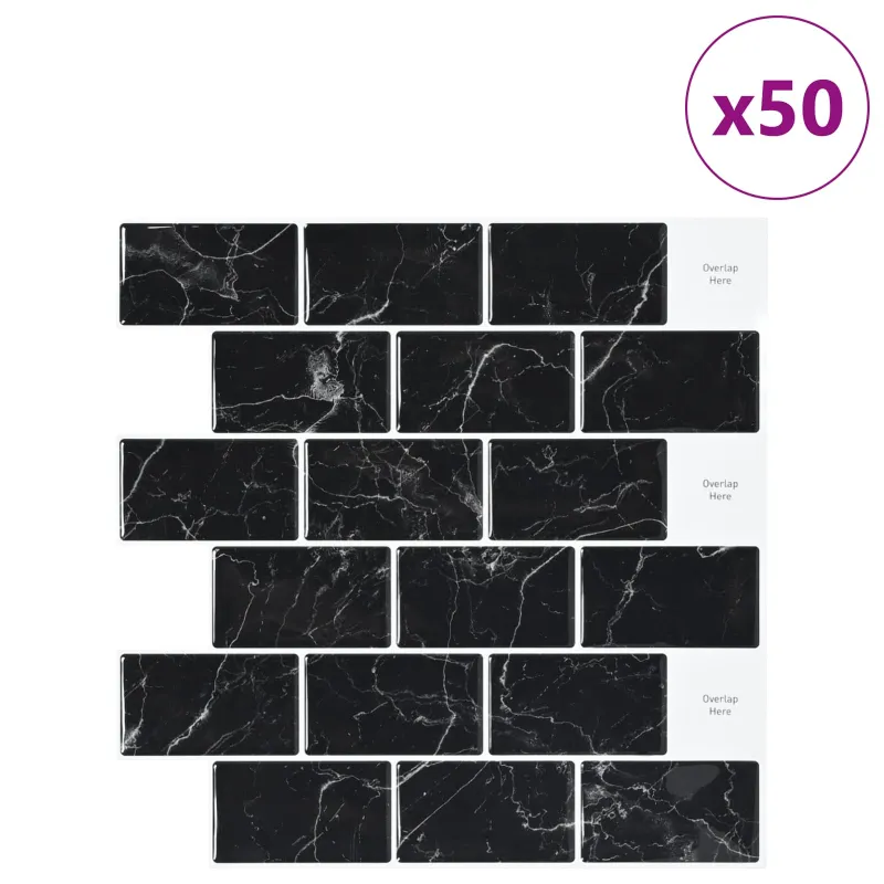 Metro plytelė 50 pcs Juodas marmuras 30 x 30 cm