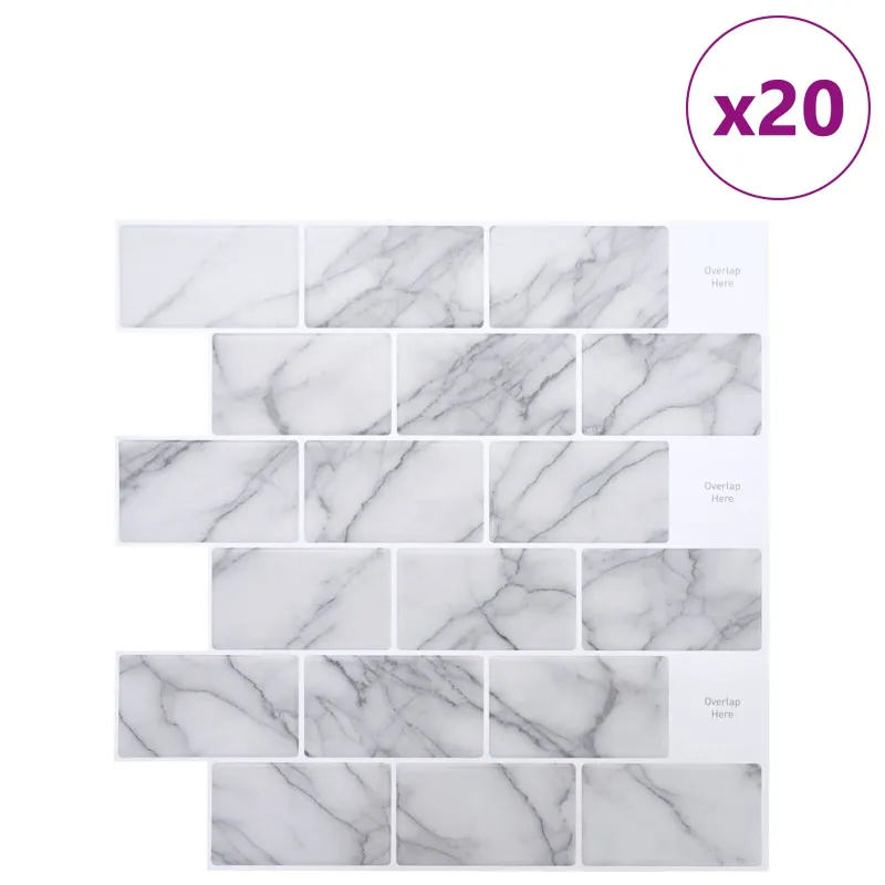 Metro plytelė 20 pcs Balti marmuro 30 x 30 cm