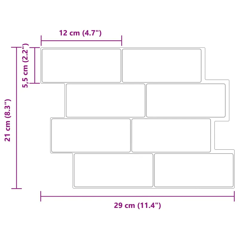 Metro plytelė 20 pcs Balta pilka 29 x 21 cm Poliuretanas ir PET