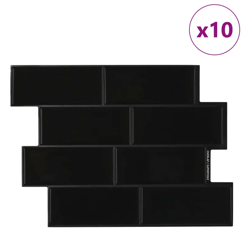 Metro plytelė 10 pcs Juoda 29 x 21 cm Poliuretanas ir PET