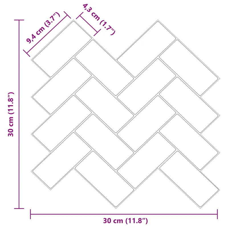 Žuvies kaulo plytelė 10 pcs Juoda 30 x 30 cm