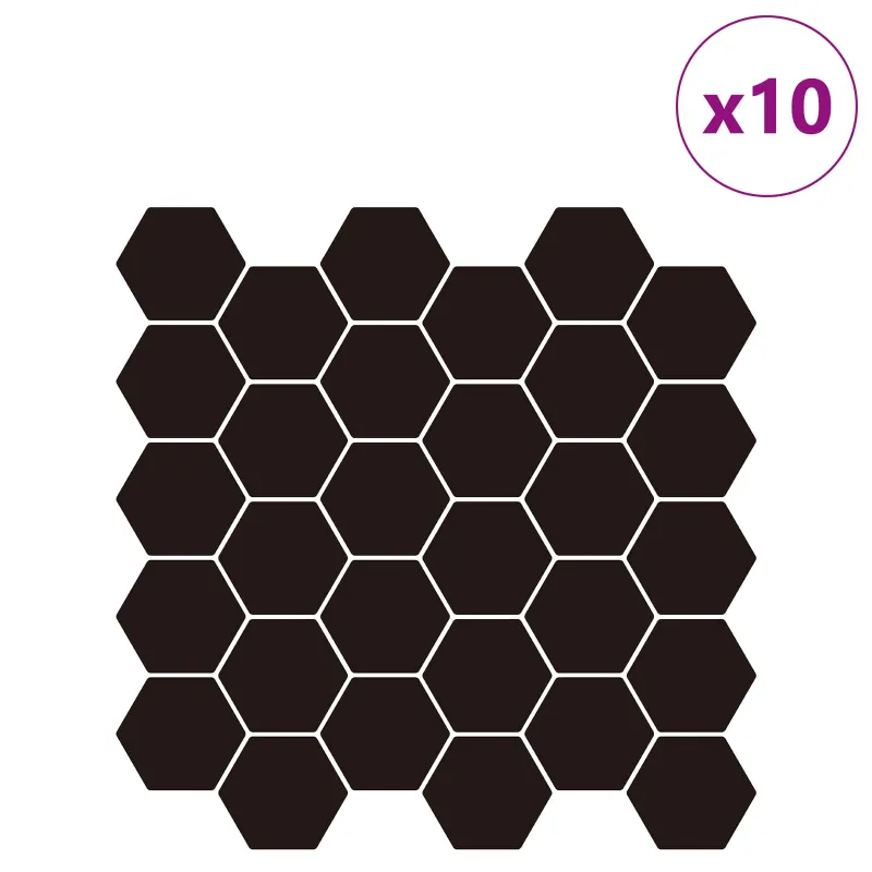 Heksagoninė plytelė 10 pcs Juoda 30 x 30 cm Poliuretanas ir PET