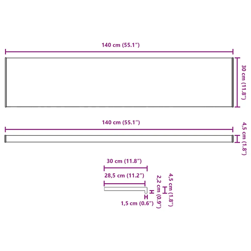 Langų palangė Balta 140 x 30 x 4,5 cm PVC