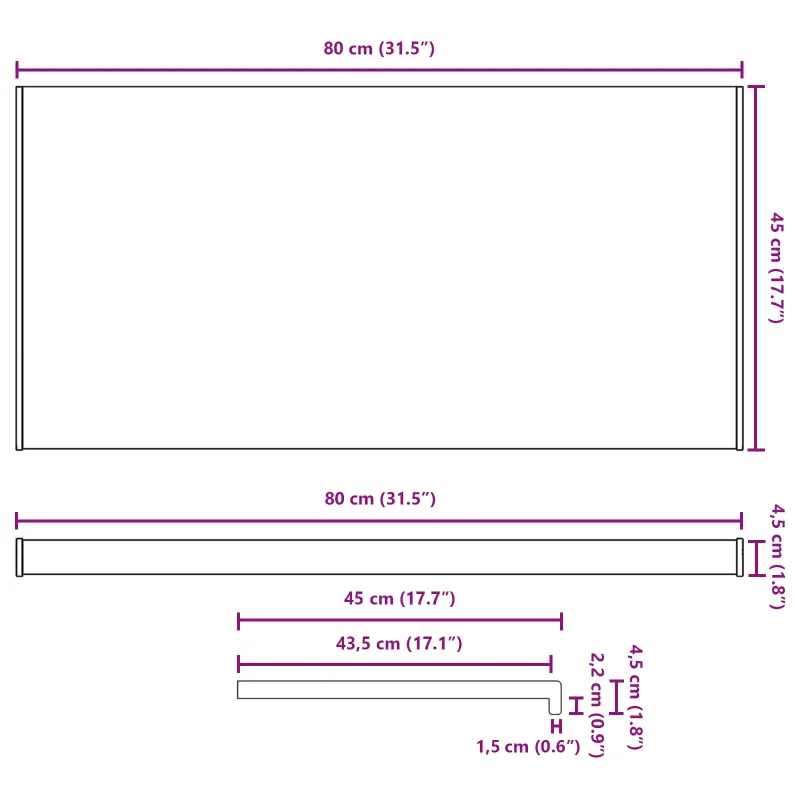 Langų palangė Balta 80 x 45 x 4,5 cm PVC