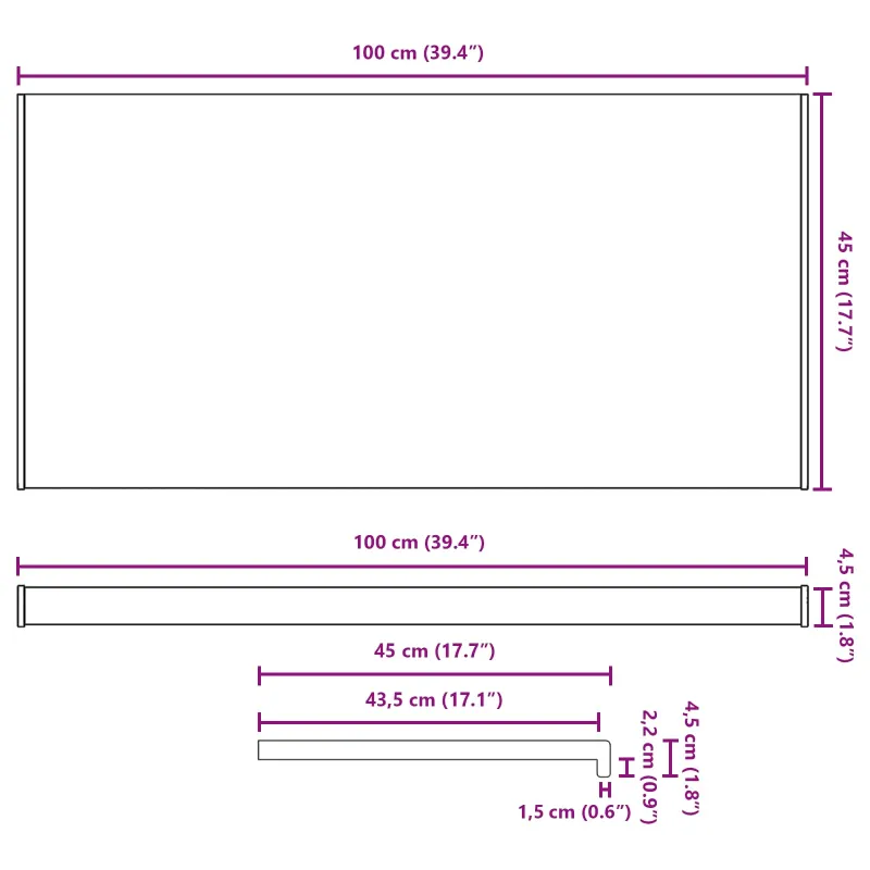 Langų palangė Balta 100 x 45 x 4,5 cm PVC
