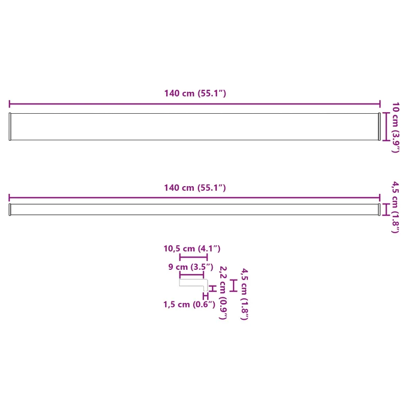 Langų palangė Juoda su medienos tekstūra 140 x 10 x 4,5 cm PVC