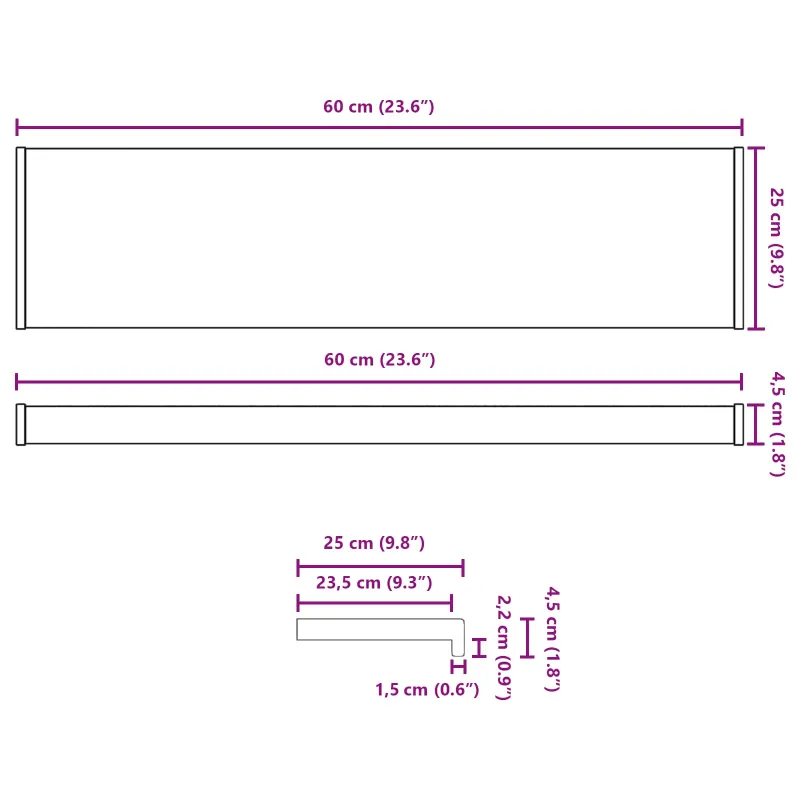 Langų palangė Juoda su medienos tekstūra 60 x 25 x 4,5 cm PVC