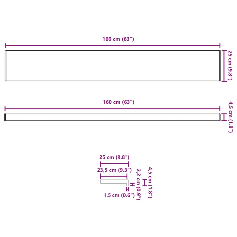 Langų palangė Juoda su medienos tekstūra 160 x 25 x 4,5 cm PVC
