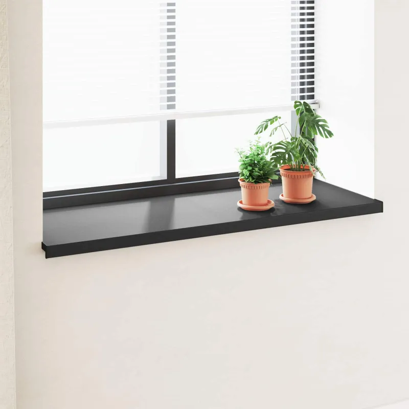 Langų palangė Juoda su medienos tekstūra 160 x 50 x 4,5 cm PVC