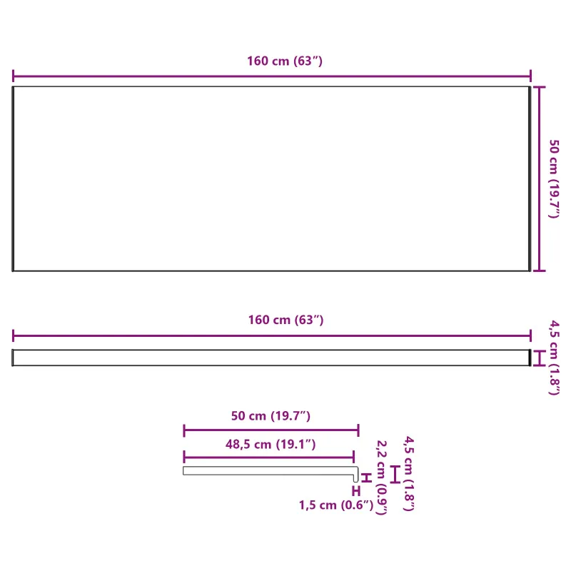 Langų palangė Juoda su medienos tekstūra 160 x 50 x 4,5 cm PVC