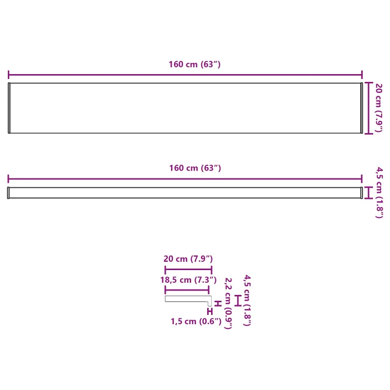Langų palangė Ruda mediena 160 x 20 x 4,5 cm PVC