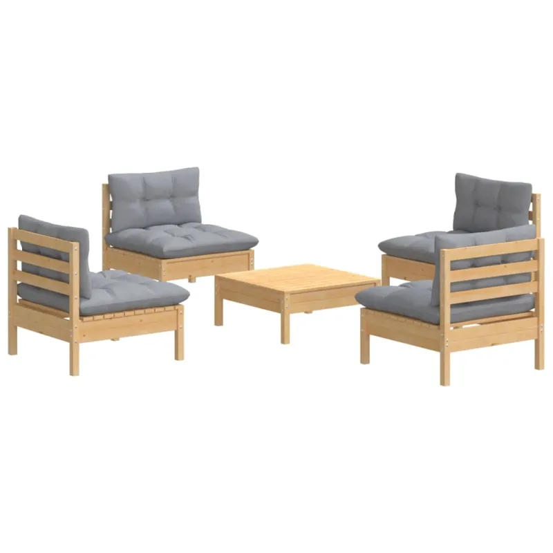 Sodo komplekti pilkoinen pehmustein, 5-os osat, mänty