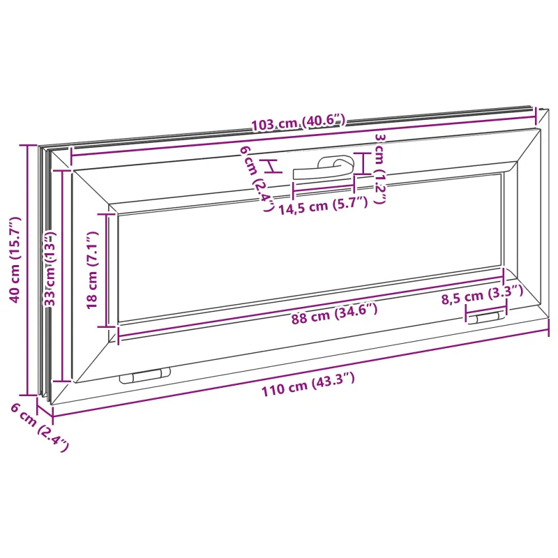 Požeminio lango RISOR 110 x 40 cm PVC ir stiklas Balta