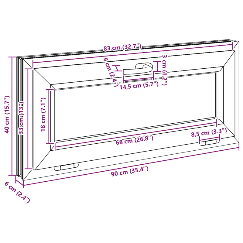 Požeminio lango RISOR 90 x 40 cm PVC ir stiklas Antracito