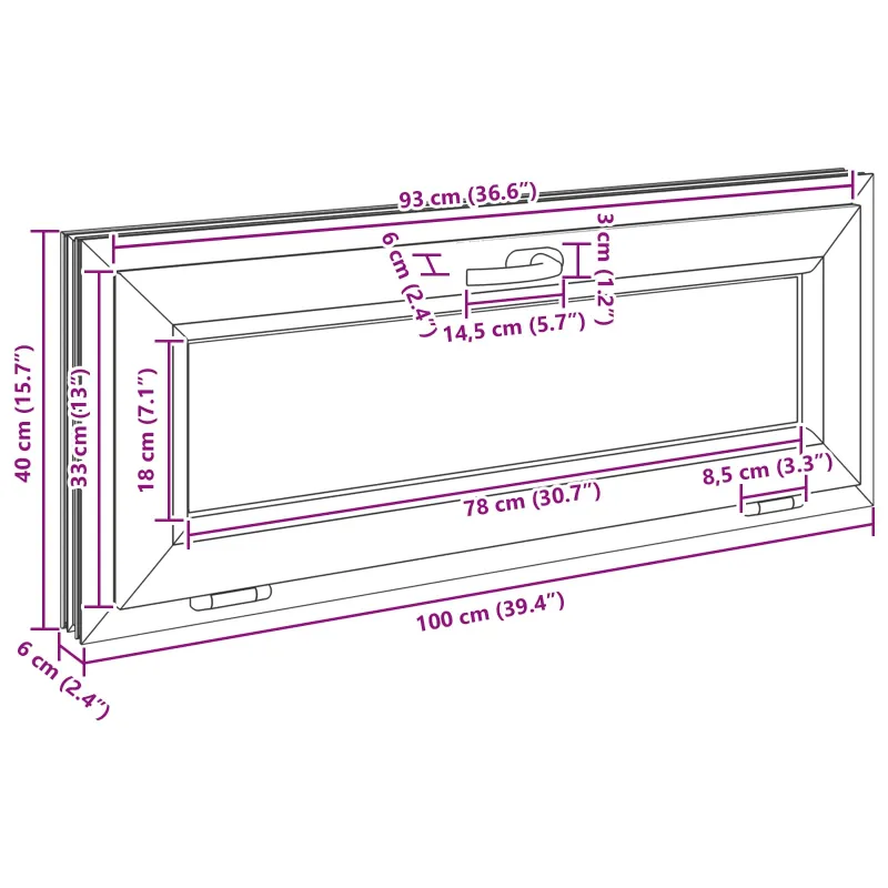 Požeminio lango RISOR 100 x 40 cm PVC ir stiklas Antracito