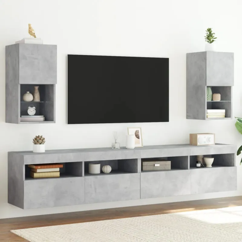 TV spintelės su LED lemputėmis, 2vnt., betono, 30,5x30x60cm