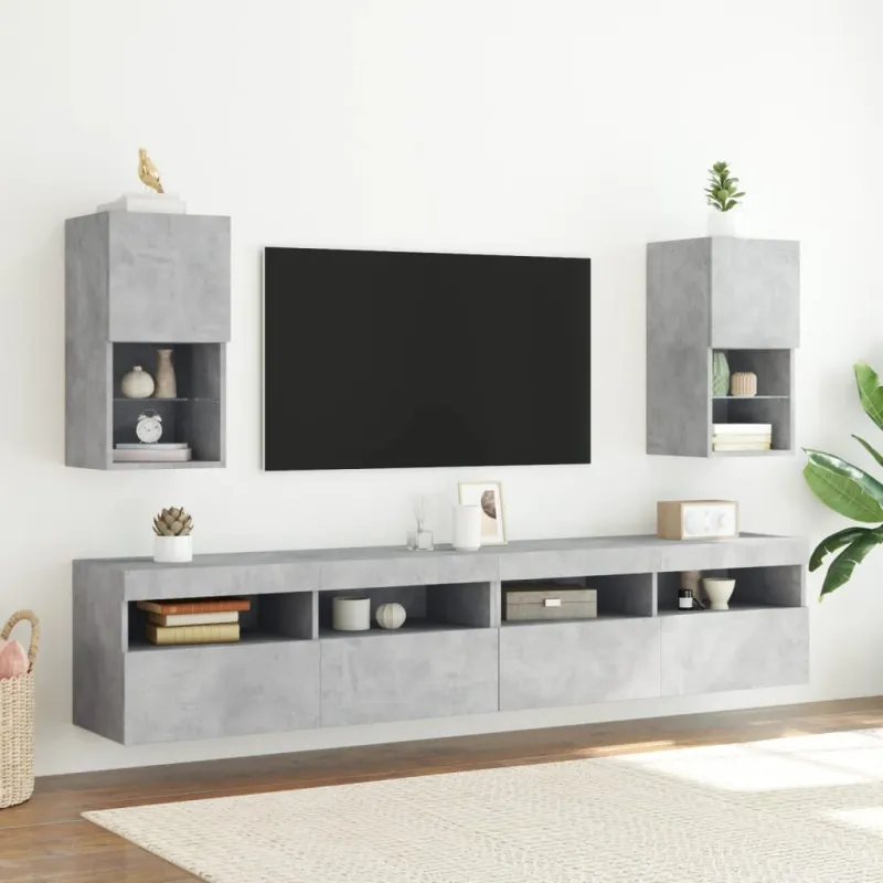TV spintelės su LED lemputėmis, 2vnt., betono, 30,5x30x60cm