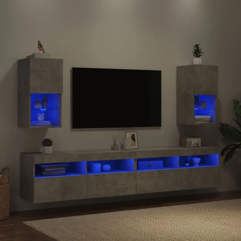 TV spintelės su LED lemputėmis, 2vnt., betono, 30,5x30x60cm