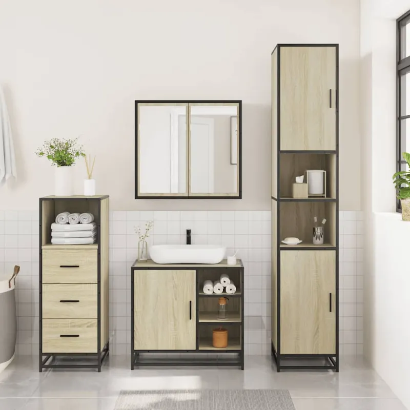 Vonios baldų komplektas, 3 dalių, ąžuolo, apdirbta mediena