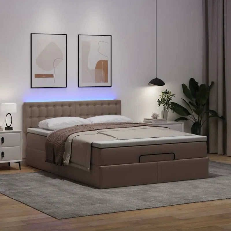 Osmanų lova su čiužiniais ir LED, 140x190cm, dirbtinė oda