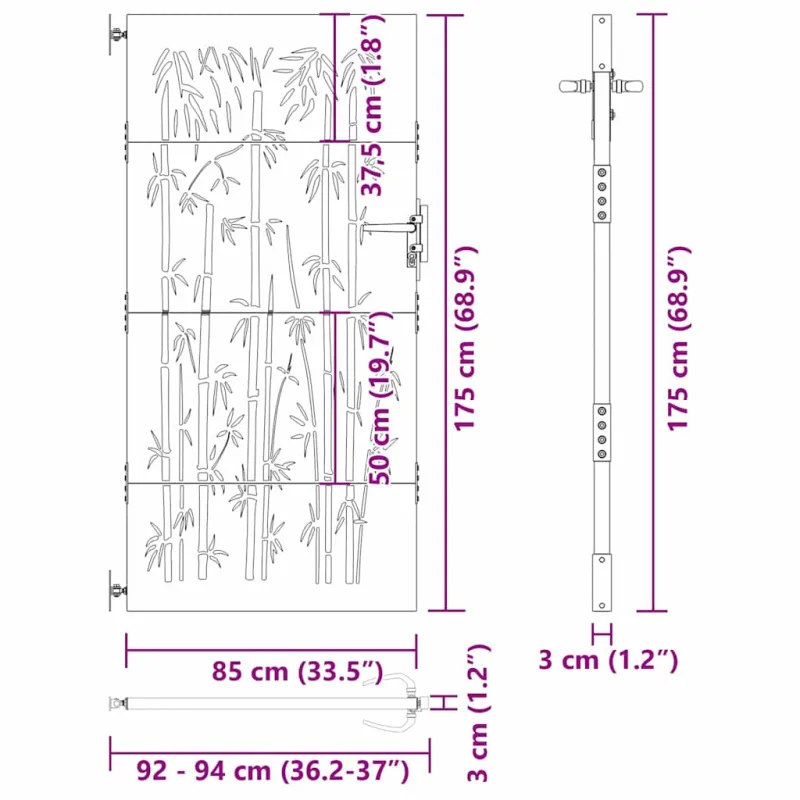 Sodo vartai 85 x 175 cm Milteliniu būdu padengtas plienas Juoda