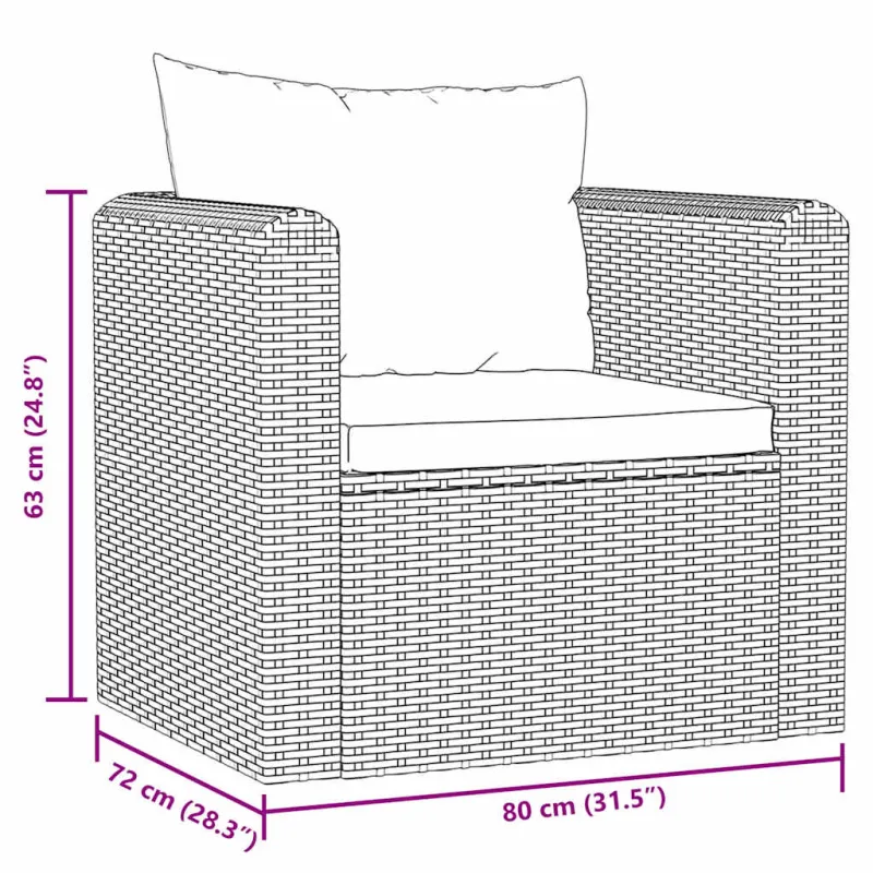Vienvietė sofa su pagalvėlėmis, juodos spalvos, poliratanas