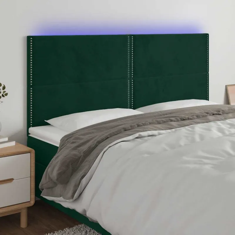 Galvūgalis su LED, tamsiai žalias, 180x5x118/128cm, aksomas