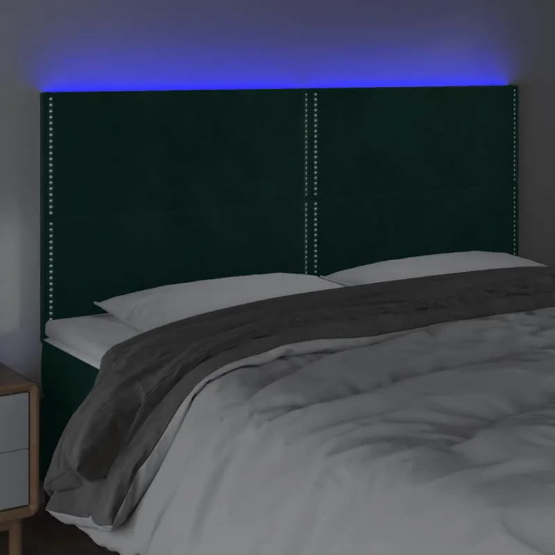 Galvūgalis su LED, tamsiai žalias, 180x5x118/128cm, aksomas