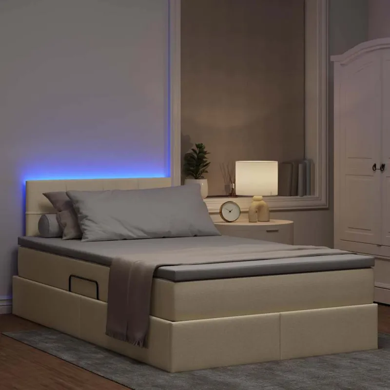 LED saugojimo lova su čiužiniu Kreminė 120 x 190 cm Audinys