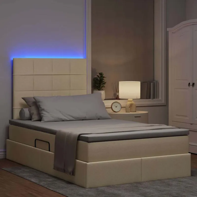 LED saugojimo lova su čiužiniu Kreminė 120 x 190 cm Audinys