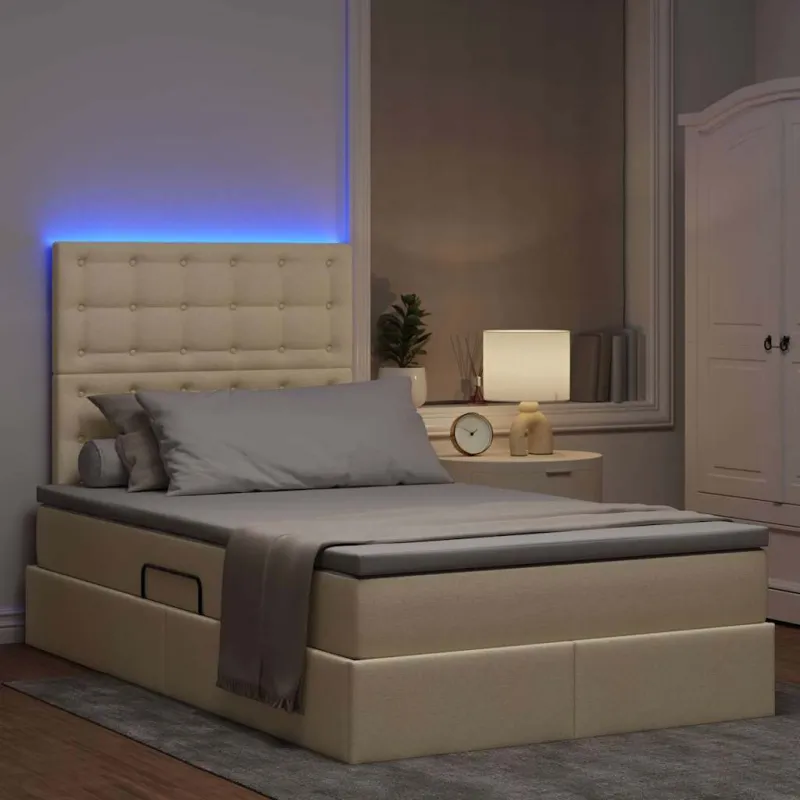 LED saugojimo lova su čiužiniu Kreminė 120 x 190 cm Audinys