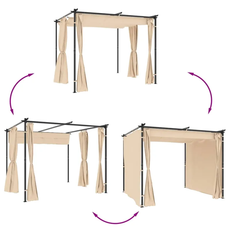 Pavėsinė su užuolaidomis, kreminės spalvos, 3x3m, plienas