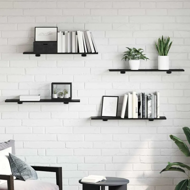 Knygų lentyna 4 pcs Juodas 80 x 20 x 1,5 cm Apdirbta mediena