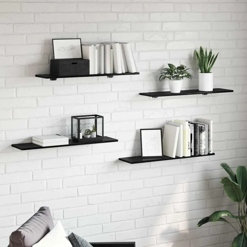 Knygų lentyna 4 pcs Juodas 80 x 20 x 1,5 cm Apdirbta mediena