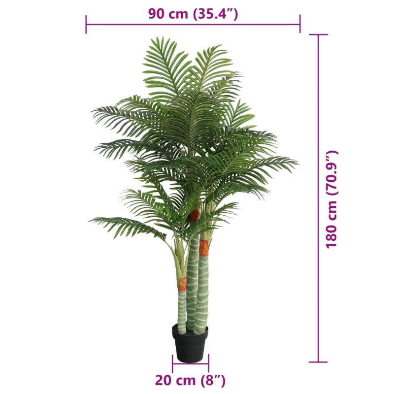 Dirbtinė palmė su trimis kamienais, žalios spalvos, 180cm, PP