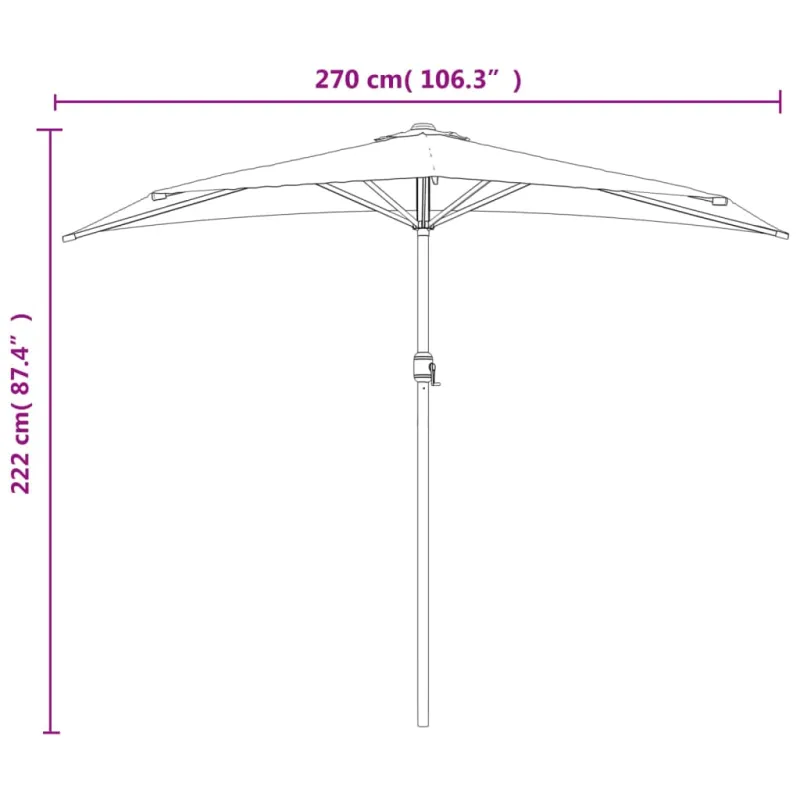 Balkono skėtis su aliuminio stulpu, taupe, 270x144cm, pusinis