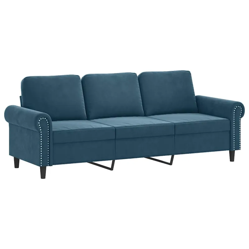 Trivietė sofa su pakoja, mėlynos spalvos, 180cm, aksomas